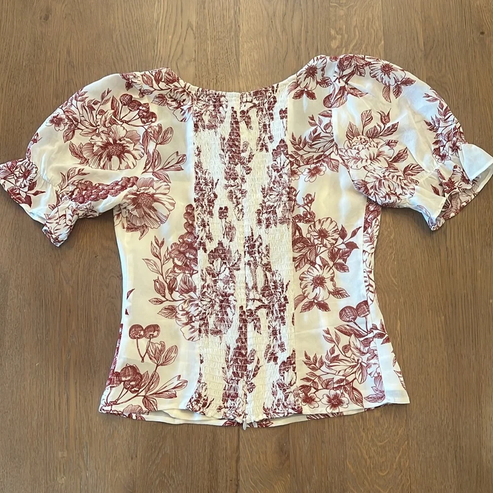 Reformation White and Red Floral Blouse